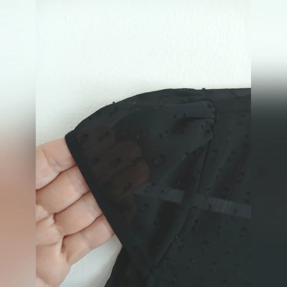MOLLY BRACKEN Black Swiss Dot Sheer & Jersy  Women's Top Cap slv   Sz S - Picture 8 of 16